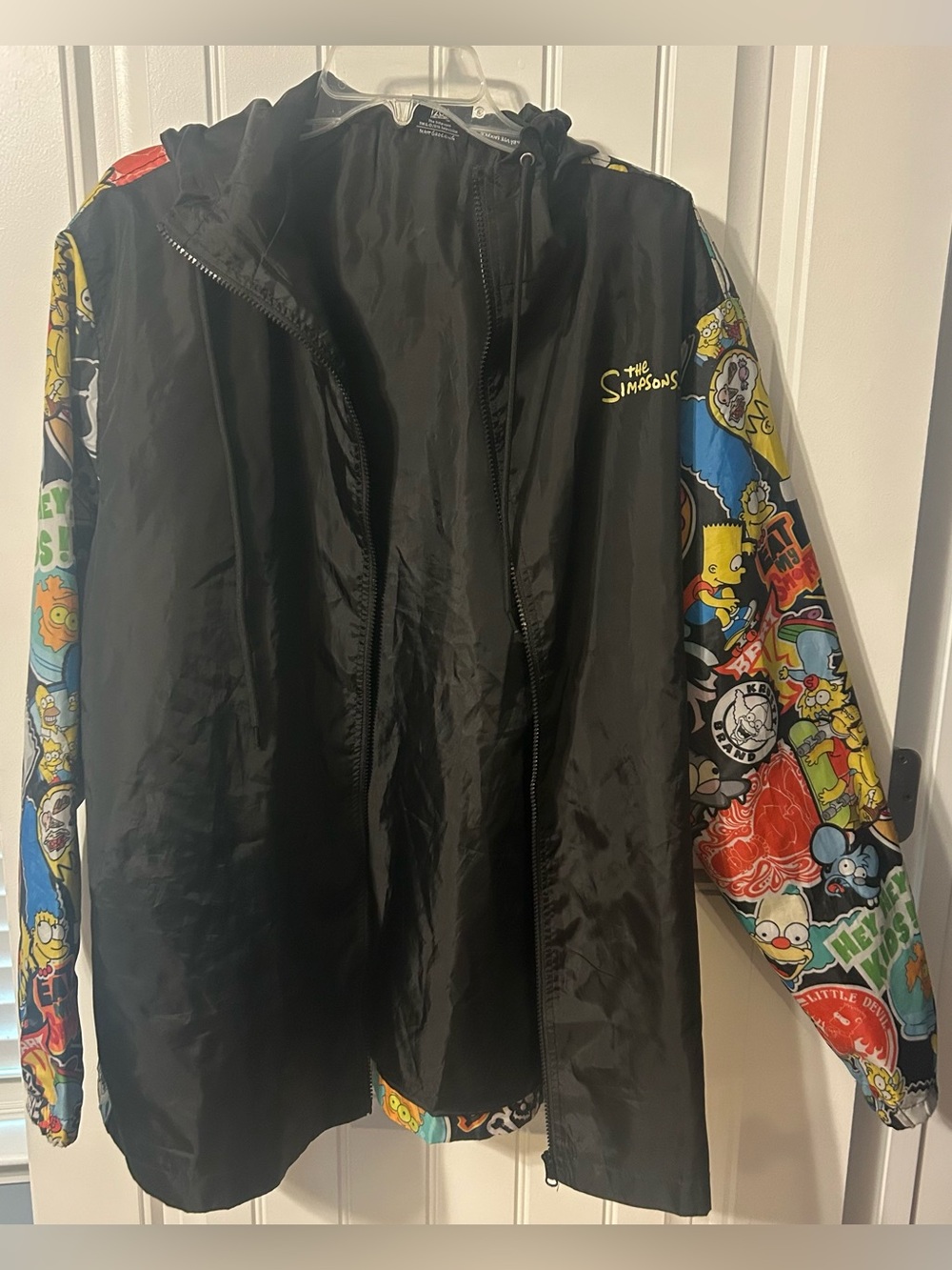 The Simpsons Black Windbreaker Hoodie with Graphic Sleeves